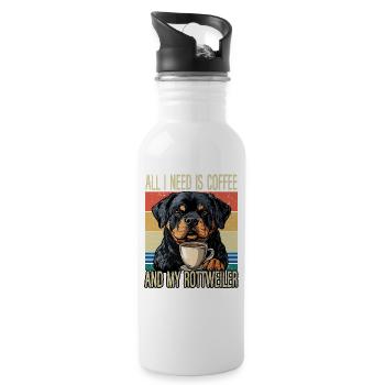 Coffee and my Rottweiler - Water bottle with straw - white - Right