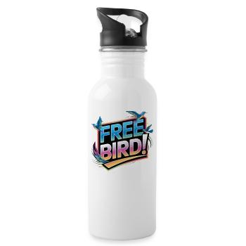 Free Bird - frei wie ein Vogel - Trinkflasche mit integriertem Trinkhalm - Weiß - Rechts