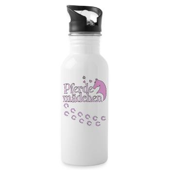 Pferdemädchen - Mädchen liebt Pferde - Trinkflasche mit integriertem Trinkhalm - Weiß - Rechts