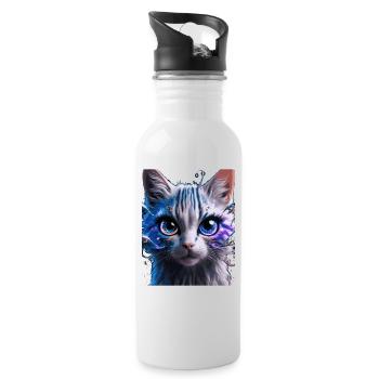 Space Cat - Trinkflasche mit integriertem Trinkhalm - Weiß - Rechts