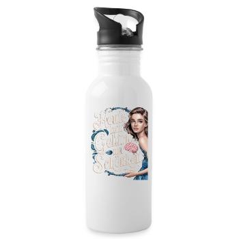Heute kein Gehirn nur Schönheit - Trinkflasche mit integriertem Trinkhalm - Weiß - Rechts