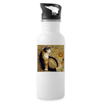 Decorative cat in the style of Gustav Klimt. - Water bottle with straw - white - Right