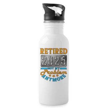 Retired 2025 - Endlich in Rente - Trinkflasche mit integriertem Trinkhalm - Weiß - Rechts