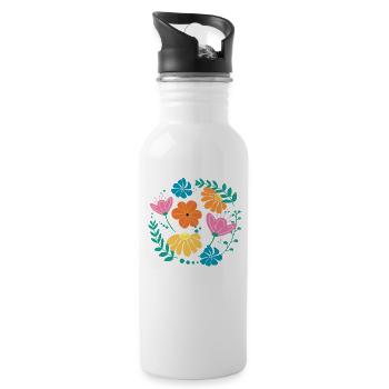 kunterbunter Blumenreigen - Trinkflasche mit integriertem Trinkhalm - Weiß - Rechts
