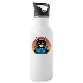 Weltherrschaft – Katze mit großen Plänen - Trinkflasche mit integriertem Trinkhalm - Weiß - Rechts