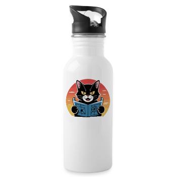 Weltherrschaft – Katze mit großen Plänen - Trinkflasche mit integriertem Trinkhalm - Weiß - Rechts