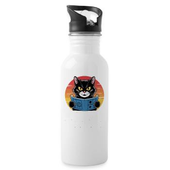 Weltherrschaft – Katze mit großen Plänen - Trinkflasche mit integriertem Trinkhalm - Weiß - Rechts