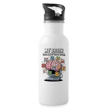 Zu viele Tabs – ADS Gehirn Cartoon Design - Trinkflasche mit integriertem Trinkhalm - Weiß - Rechts