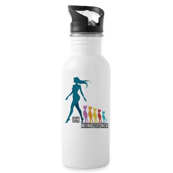 Me & My Followers – Cat Humor Design - Water bottle with straw - white - Right