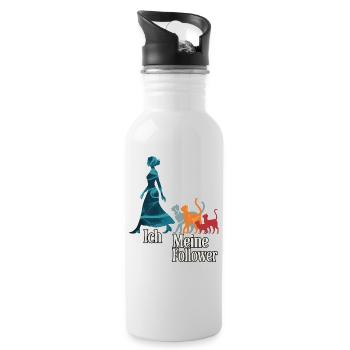 Ich & meine Follower – Katzenhumor Design - Trinkflasche mit integriertem Trinkhalm - Weiß - Rechts