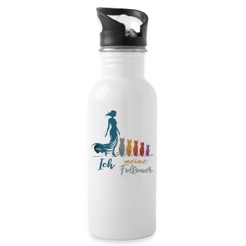 Ich & meine Follower – Katzenhumor Design - Trinkflasche mit integriertem Trinkhalm - Weiß - Rechts