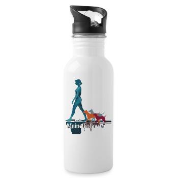 Ich & meine Follower – Hundehumor Design - Trinkflasche mit integriertem Trinkhalm - Weiß - Rechts