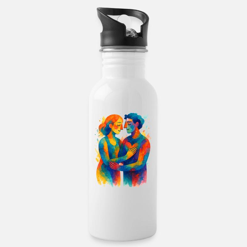 0013 abstract love - Trinkflasche mit integriertem Trinkhalm - Weiß