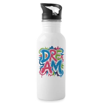 DREAM Graffiti Design voller Farbe und Motivation - Trinkflasche mit integriertem Trinkhalm - Weiß - Rechts