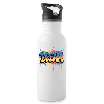 DREAM Graffiti Design voller Farbe und Motivation - Trinkflasche mit integriertem Trinkhalm - Weiß - Rechts
