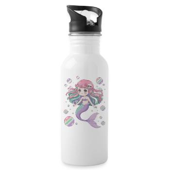 Süße Kawaii Meerjungfrau – Pastell Design - Trinkflasche mit integriertem Trinkhalm - Weiß - Rechts