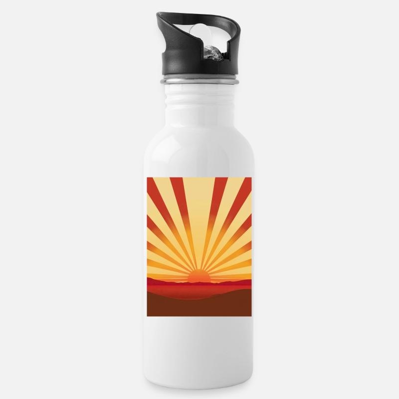 Sonnenaufgang im Retro-Stil - Trinkflasche mit integriertem Trinkhalm - Weiß