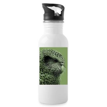 Kakapo illustration in green - Water bottle with straw - white - Right