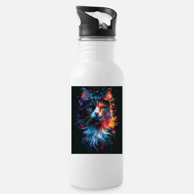 Cat_01 - Water bottle with straw - white