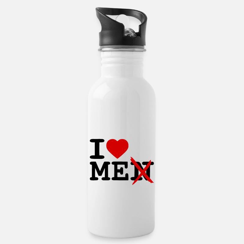 I love me - Trinkflasche mit integriertem Trinkhalm - Weiß