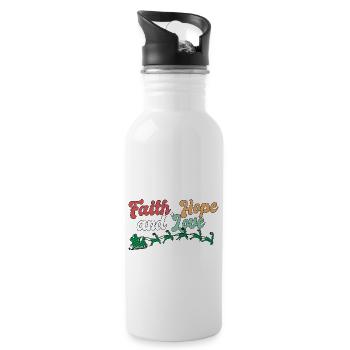 Faith Hope Love Religious Family Christmas - Water bottle with straw - white - Right