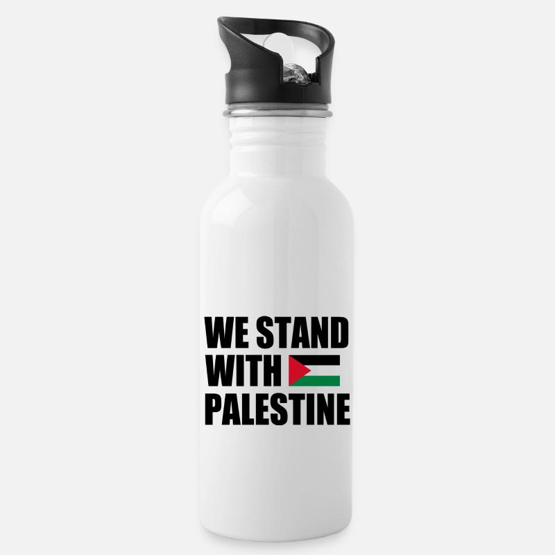 We stand with palestine - Trinkflasche mit integriertem Trinkhalm - Weiß