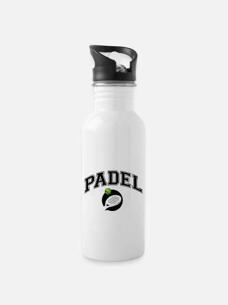 Padel - Geschenk für Padel-Spieler - Trinkflasche mit integriertem Trinkhalm - Weiß