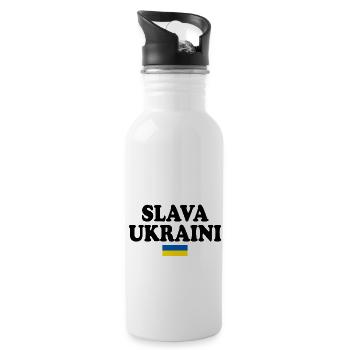 Slava ukraini - Trinkflasche mit integriertem Trinkhalm - Weiß - Rechts