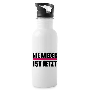 Nie wieder ist jetzt - Trinkflasche mit integriertem Trinkhalm - Weiß - Rechts