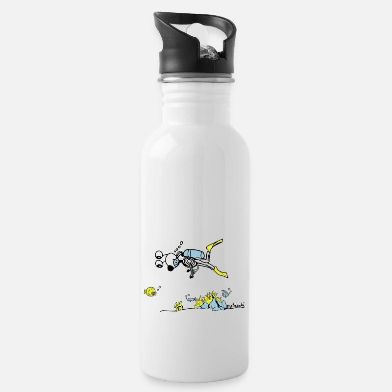 Matrechi liebt tauchen - Trinkflasche mit integriertem Trinkhalm - Weiß