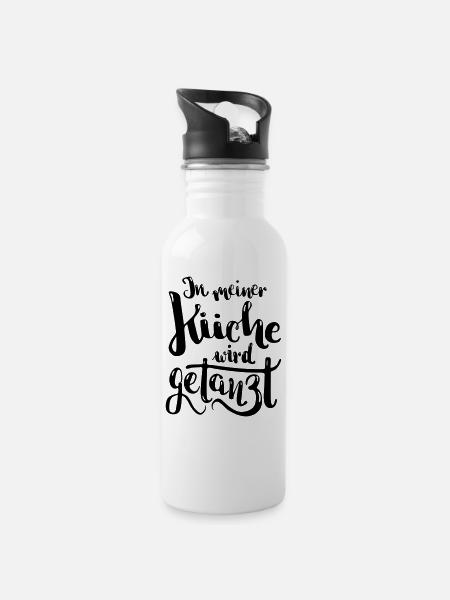 Küche Koch kochen tanzen Spruch Schürze - Trinkflasche mit integriertem Trinkhalm - Weiß