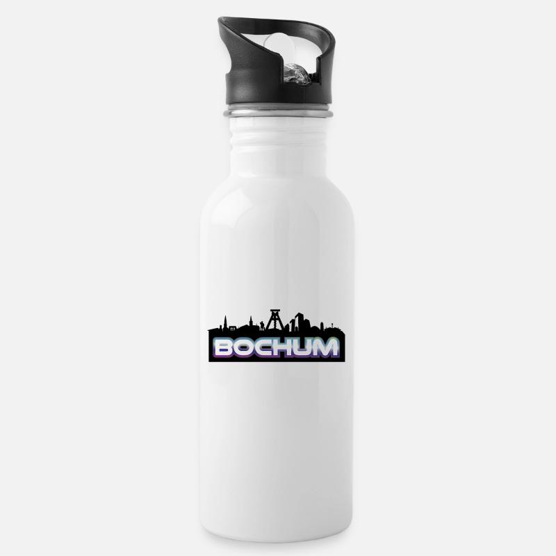 Bochum Skyline - Trinkflasche mit integriertem Trinkhalm - Weiß