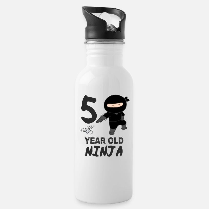 Ninja 5 years Happy Birthday - Water bottle with straw - white