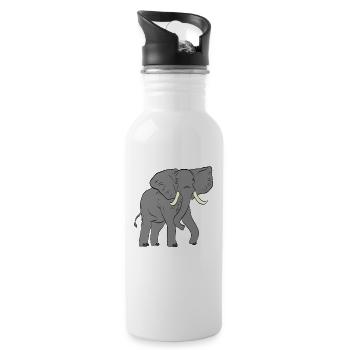 Elefant - Elephant - Trinkflasche mit integriertem Trinkhalm - Weiß - Rechts