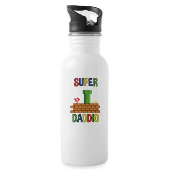 Super Daddio Father Father's Day dad gamer gambler - Water bottle with straw - white - Right
