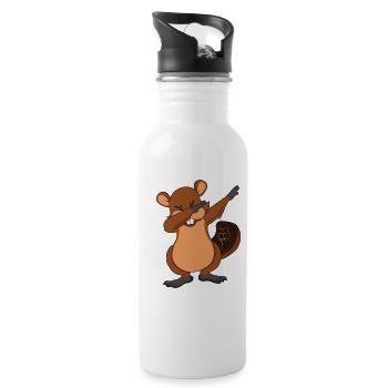 Dabbing beaver Bieber Dab Tanz - Trinkflasche mit integriertem Trinkhalm - Weiß - Rechts