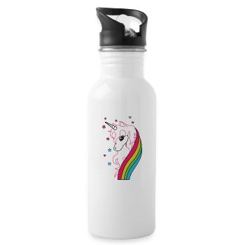 Einhorn Regenbogen - Trinkflasche mit integriertem Trinkhalm - Weiß - Rechts