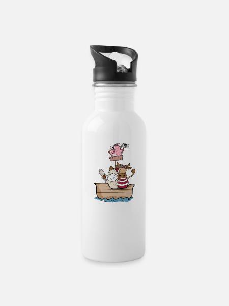 Piratenschiff - Trinkflasche mit integriertem Trinkhalm - Weiß