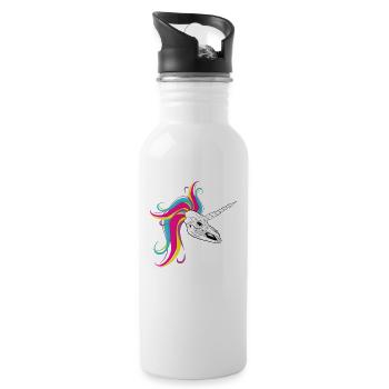 Einhorn - Licorne - Unicorn Schädel Skull - Trinkflasche mit integriertem Trinkhalm - Weiß - Rechts