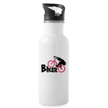 Bicycle Biker Logo Dirt Bike Mountainbike - Water bottle with straw - white - Right