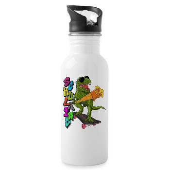 Skateboard Dino Schulkind in Grün - Trinkflasche mit integriertem Trinkhalm - Weiß - Rechts