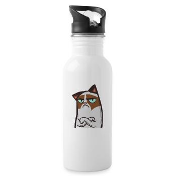 Traurige Katze Geschenk für Kinder und Erwachsene! - Trinkflasche mit integriertem Trinkhalm - Weiß - Rechts