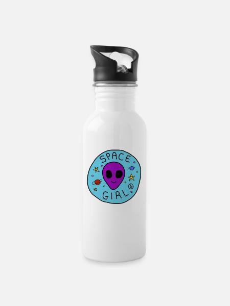 Space Girl - Trinkflasche mit integriertem Trinkhalm - Weiß