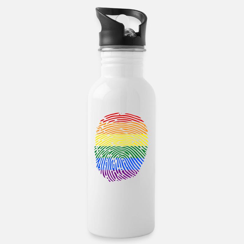 lgbt Rechte Regenbogen Fingerabdruck - Trinkflasche mit integriertem Trinkhalm - Weiß