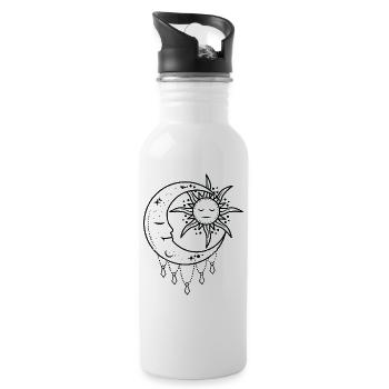 sun Moon Sonne Mond Gute Nacht Meditation Halbmond - Trinkflasche mit integriertem Trinkhalm - Weiß - Rechts