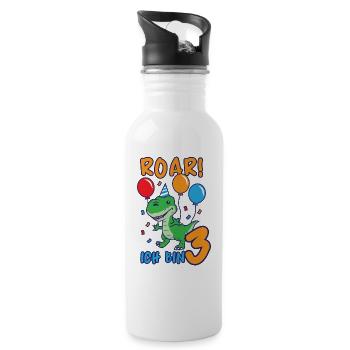 Roar Ich bin 3 Jahre Dino Geburtstagsgeschenk - Trinkflasche mit integriertem Trinkhalm - Weiß - Rechts
