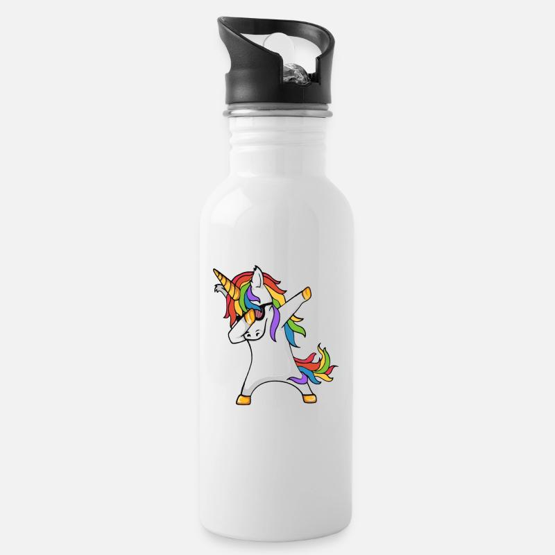 Design eines Dabbing Unicorn Geschenk - Trinkflasche mit integriertem Trinkhalm - Weiß