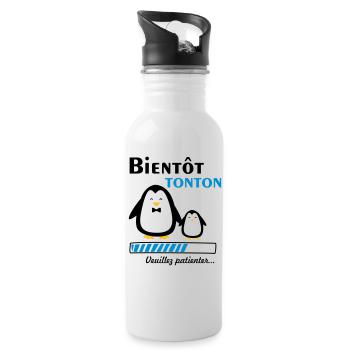 bientôt tonton pingouin,futur oncle - Gourde avec paille intégrée - blanc - Droite