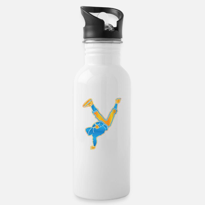 Breakdance - Trinkflasche mit integriertem Trinkhalm - Weiß