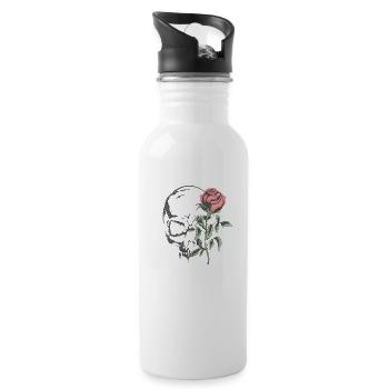 Heavy Metal Rock Schädel Rose T-Shirt - Trinkflasche mit integriertem Trinkhalm - Weiß - Rechts